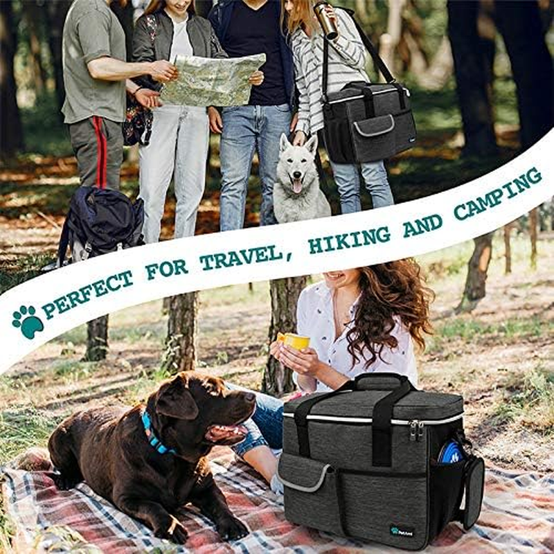 Dog Travel Organizer with Food Container and Bowls, Weekend Camping Accessories – Charcoal, Medium