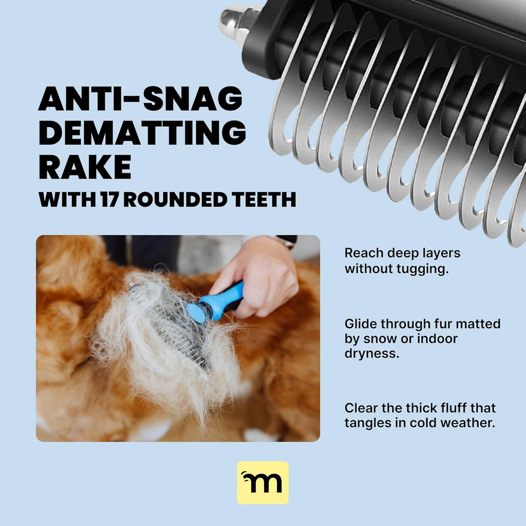 Dog Brush for Shedding – Large, Blue, 2-In-1 – Deshedding Dog Grooming Brush & Undercoat Rake with Dematting Comb for Medium to Large Double Coated