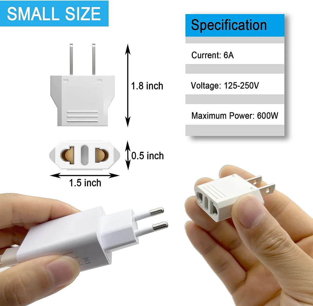 6 Pack European to US Plug Adapter, Plug Adapter European to American, EU to US Plug Adapter, 220V to 110V Adapter Plug for Travel, Europe to American Canada Mexico Power Plug Converter (Type A)