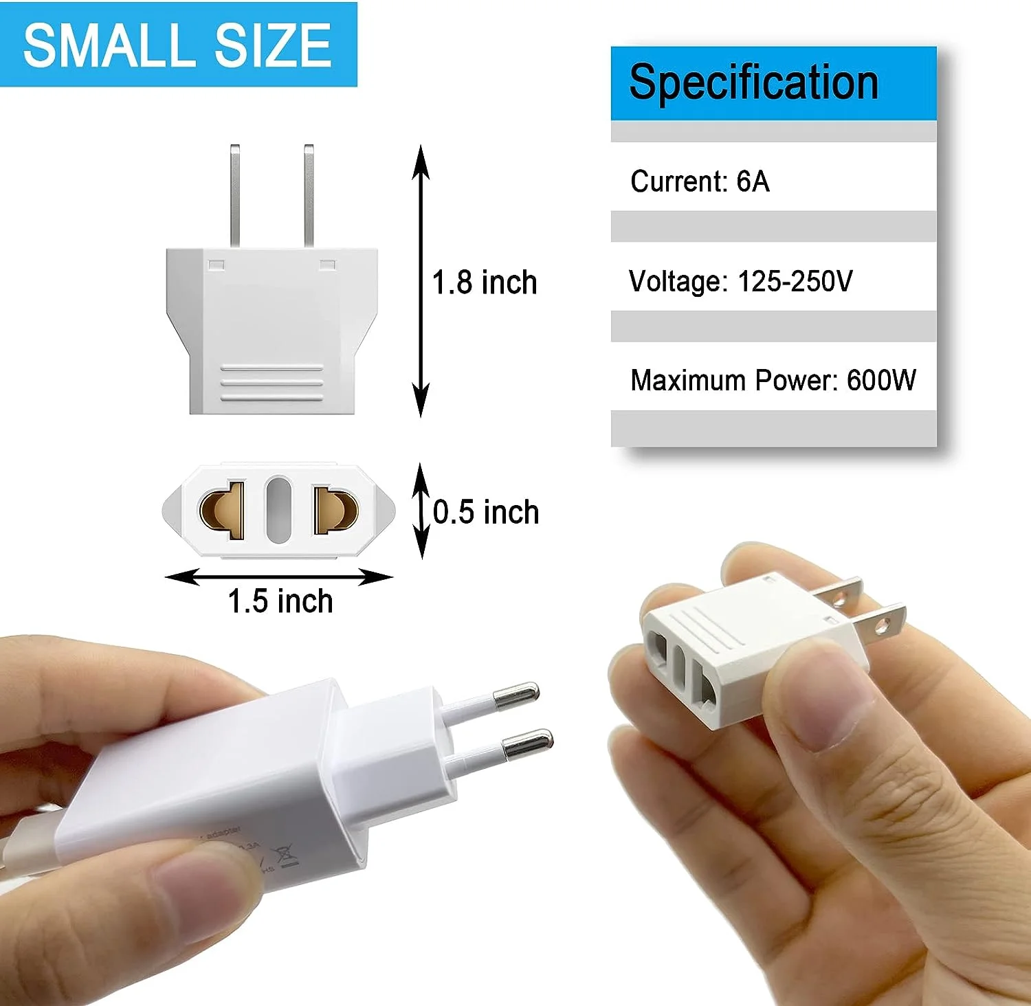 6 Pack European to US Plug Adapter, Plug Adapter European to American, EU to US Plug Adapter, 220V to 110V Adapter Plug for Travel, Europe to American Canada Mexico Power Plug Converter (Type A)