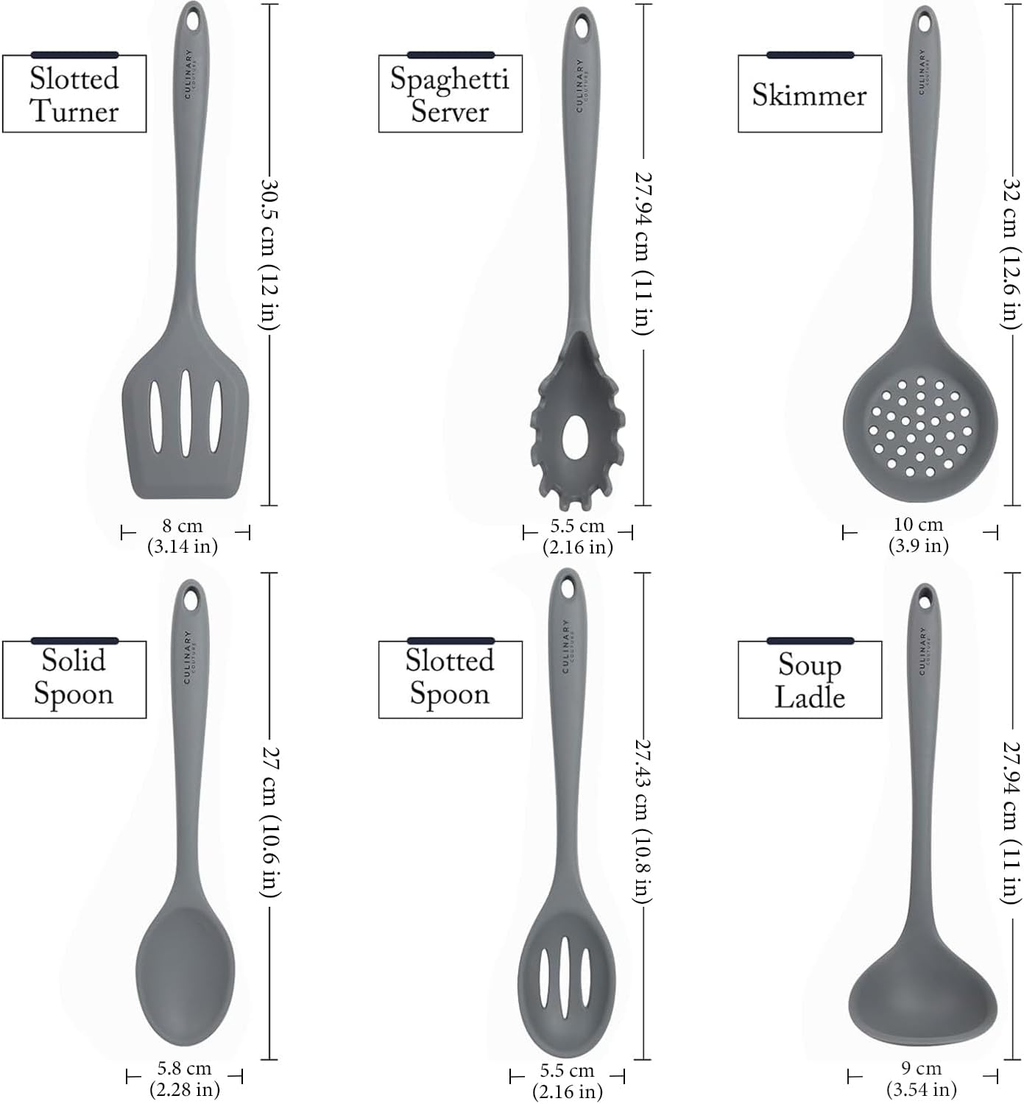 Grey Silicone Kitchen Utensils Set of 6, Non-Stick Heat-Resistant Silicone Kitchen Utensils Set with Steel Inner Core