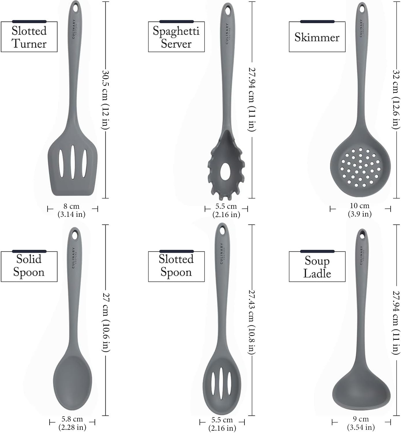 Grey Silicone Kitchen Utensils Set of 6, Non-Stick Heat-Resistant Silicone Kitchen Utensils Set with Steel Inner Core