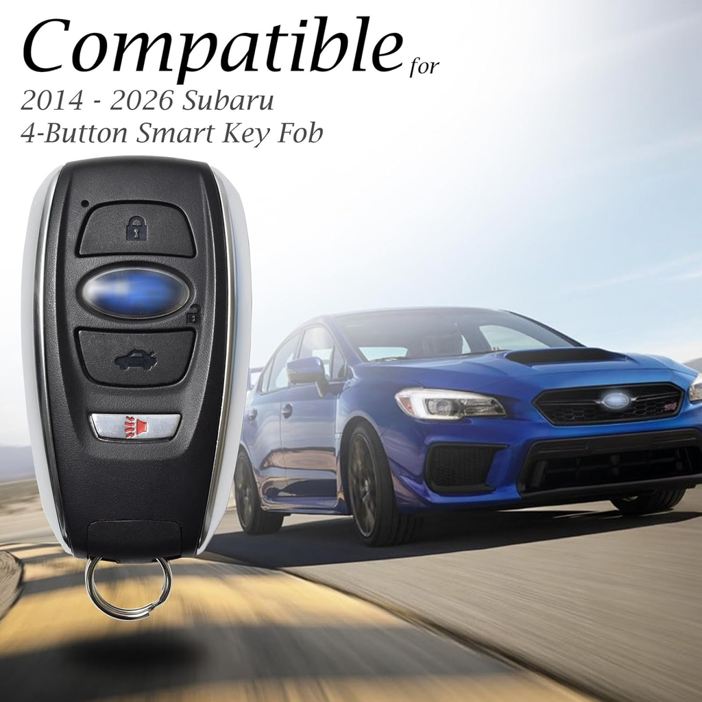 Leather Smart Key Fob Case Cover Compatible with Subaru Forester, Impreza, Outback, WRX, BRZ, XV Crosstrek, Ascent, Solterra (2014 – 2026 Models) – 4 Buttons, Black/Red