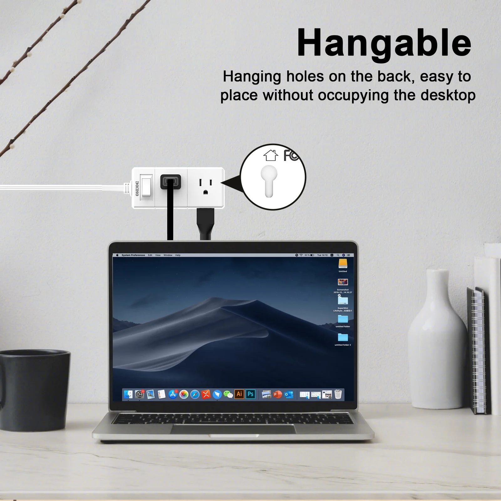 5Ft Flat Outlet Plug Extension Cord – 6 Power Outlets, No Usb Sockets, Home, Office, Travel Essential, White