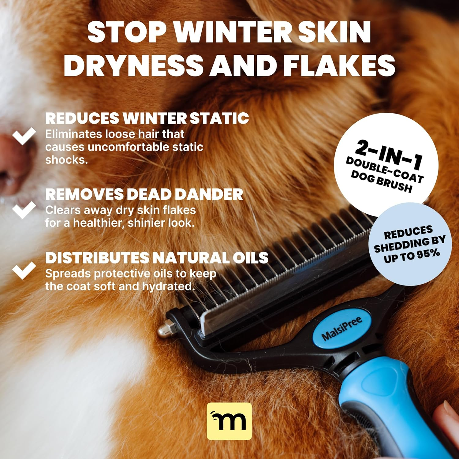 Dog Brush for Shedding – Large, Blue, 2-In-1 – Deshedding Dog Grooming Brush & Undercoat Rake with Dematting Comb for Medium to Large Double Coated
