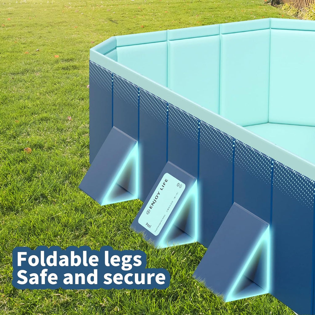 Foldable Non-Inflatable Kids' and Adults' Outdoor Swimming Pool - Hard Plastic Shell, Kid Pool for Backyard Dog Pools (158" x 76" x 20")