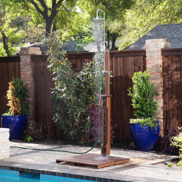 94.5" H Stainless Steel Freestanding Outdoor Shower and Duckboard