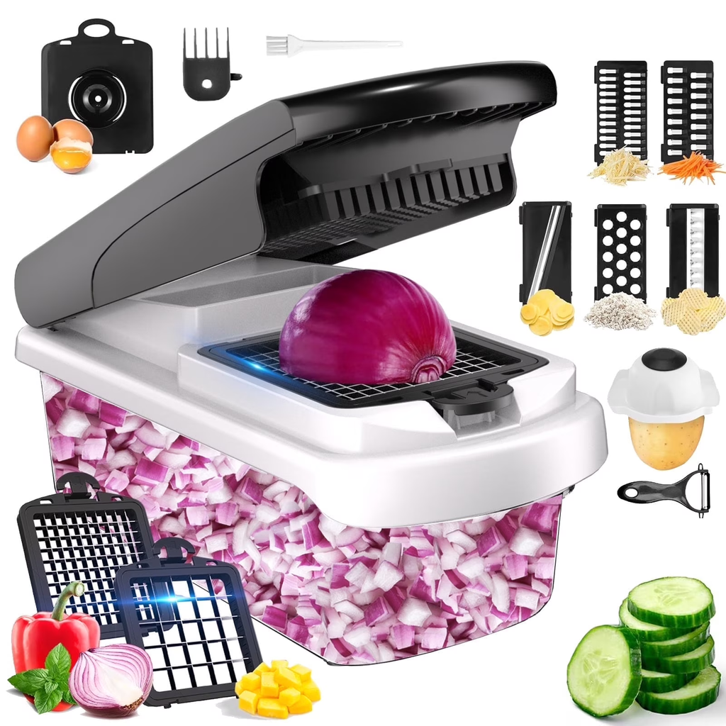 Vegetable Chopper Food Slicer, 15 in 1 Multi-Function Food Chopper for Onion, Veggie, Cheese Grater, Vegetables Cutter with Large Container, Kitchen Gadgets