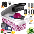 Vegetable Chopper Food Slicer, 15 in 1 Multi-Function Food Chopper for Onion, Veggie, Cheese Grater, Vegetables Cutter with Large Container, Kitchen Gadgets