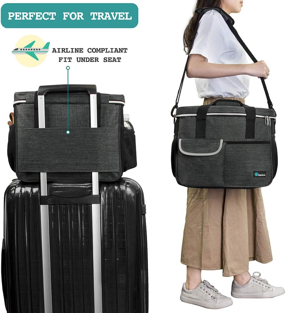 Dog Travel Organizer with Food Container and Bowls, Weekend Camping Accessories – Charcoal, Medium
