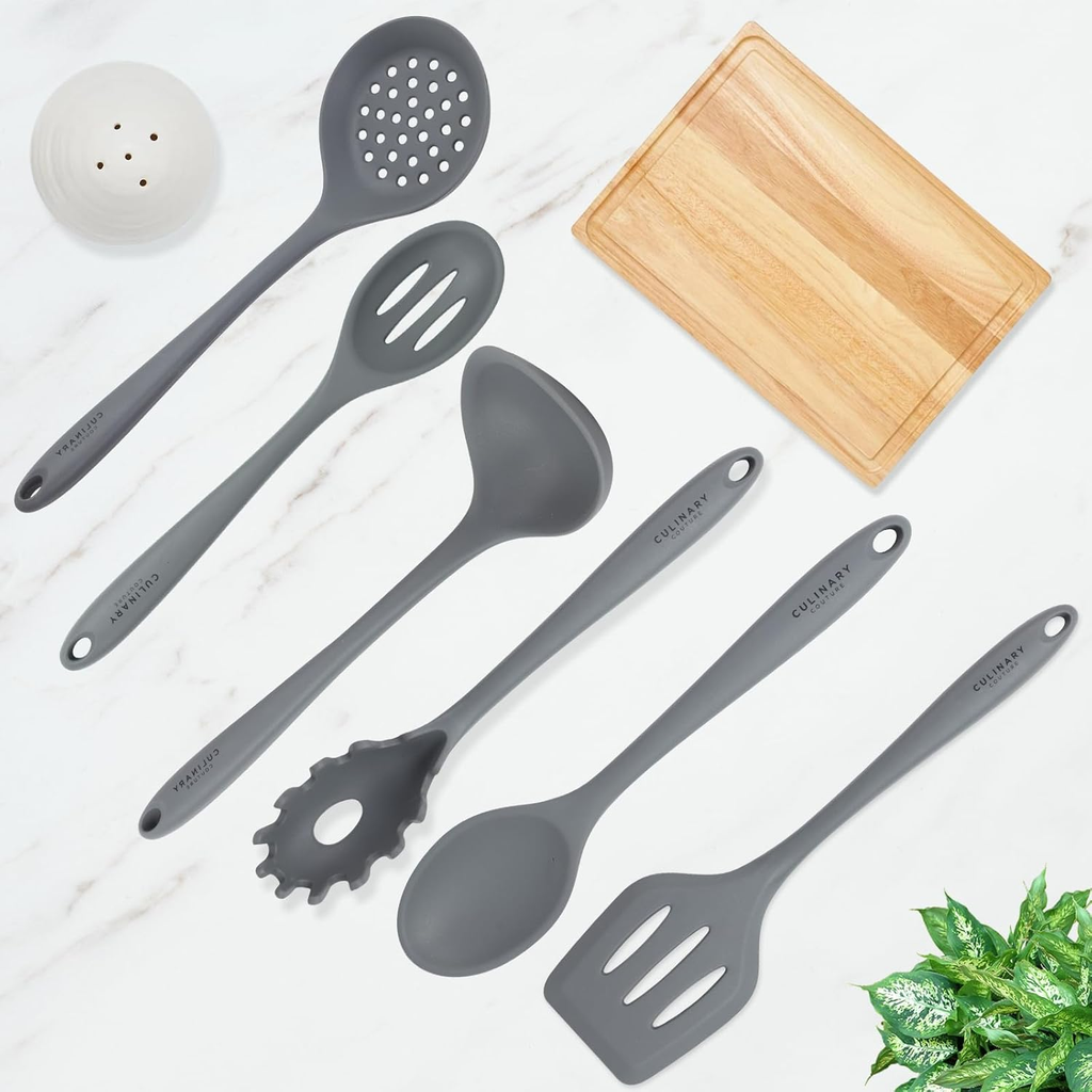 Grey Silicone Kitchen Utensils Set of 6, Non-Stick Heat-Resistant Silicone Kitchen Utensils Set with Steel Inner Core