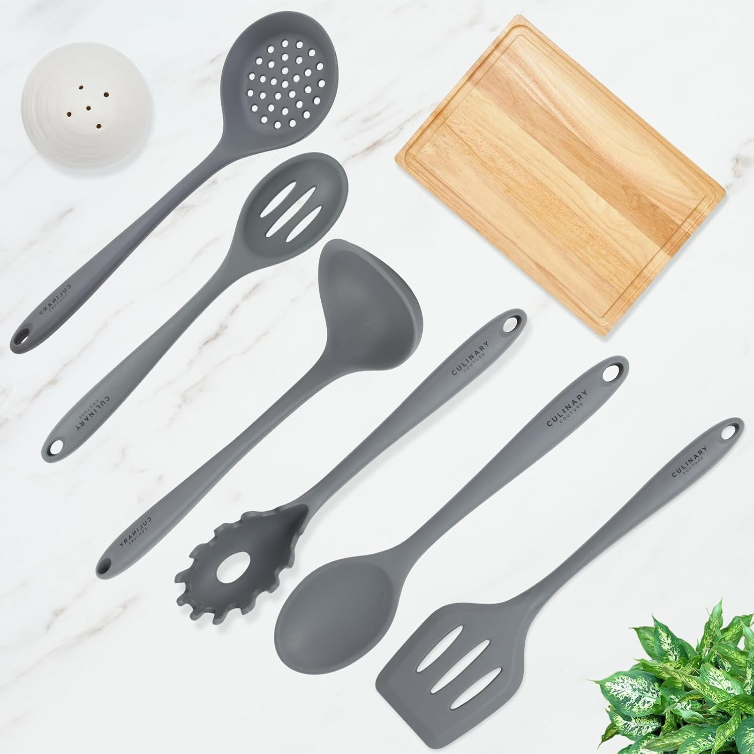Grey Silicone Kitchen Utensils Set of 6, Non-Stick Heat-Resistant Silicone Kitchen Utensils Set with Steel Inner Core