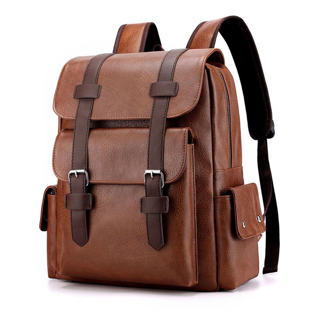 Brown Leather Laptop Backpack for Men