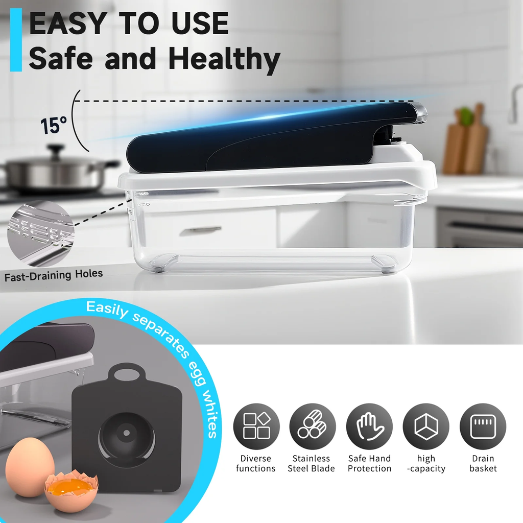 Vegetable Chopper Food Slicer, 15 in 1 Multi-Function Food Chopper for Onion, Veggie, Cheese Grater, Vegetables Cutter with Large Container, Kitchen Gadgets