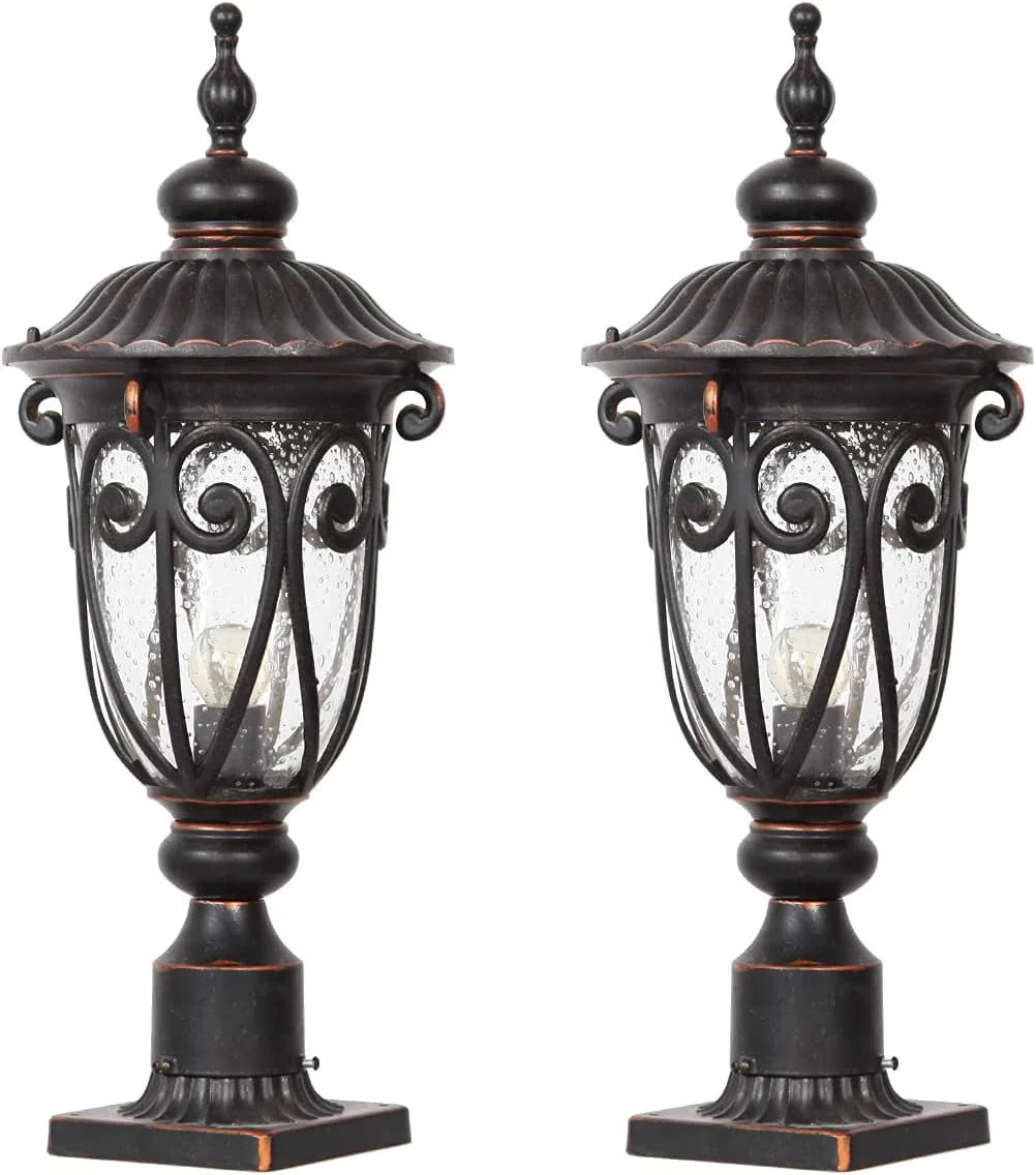 23" Large Outdoor Wall Light for Porch, 2 Pack Aluminium Exterior Wall Mount Lantern for House, Vintage Bronze Outside Wall Sconce with Clear Seeded Glass Shade for Garage