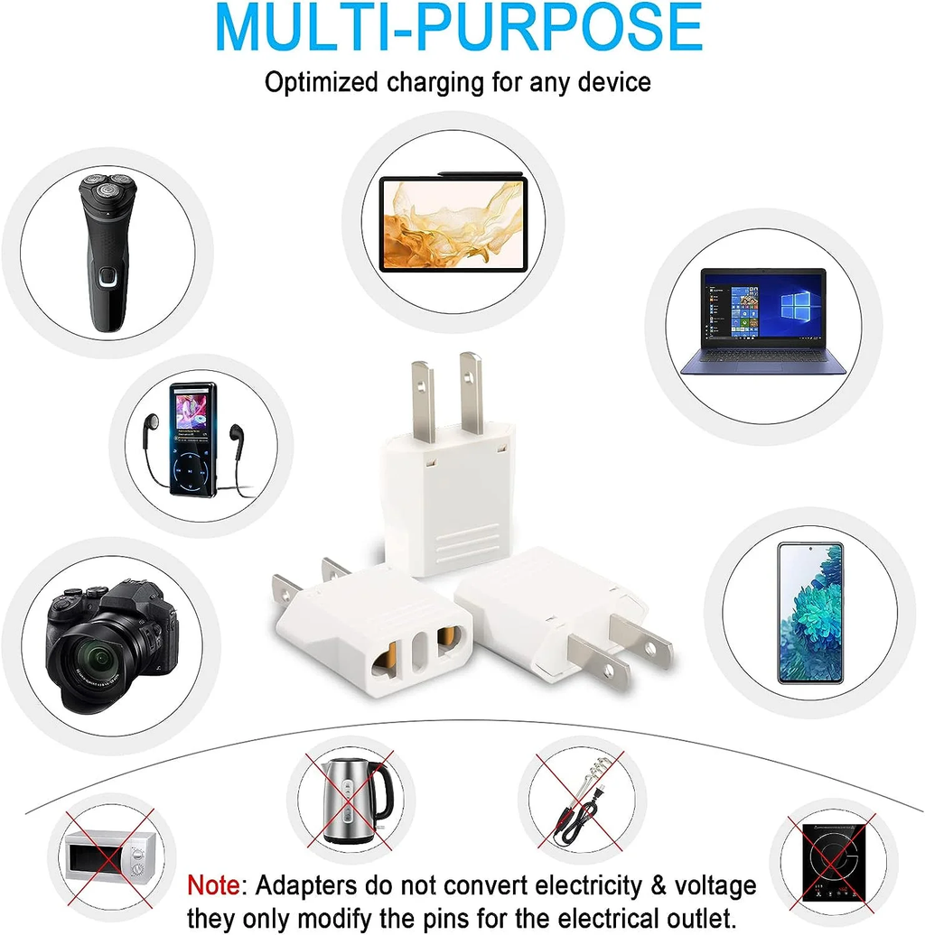 6 Pack European to US Plug Adapter, Plug Adapter European to American, EU to US Plug Adapter, 220V to 110V Adapter Plug for Travel, Europe to American Canada Mexico Power Plug Converter (Type A)