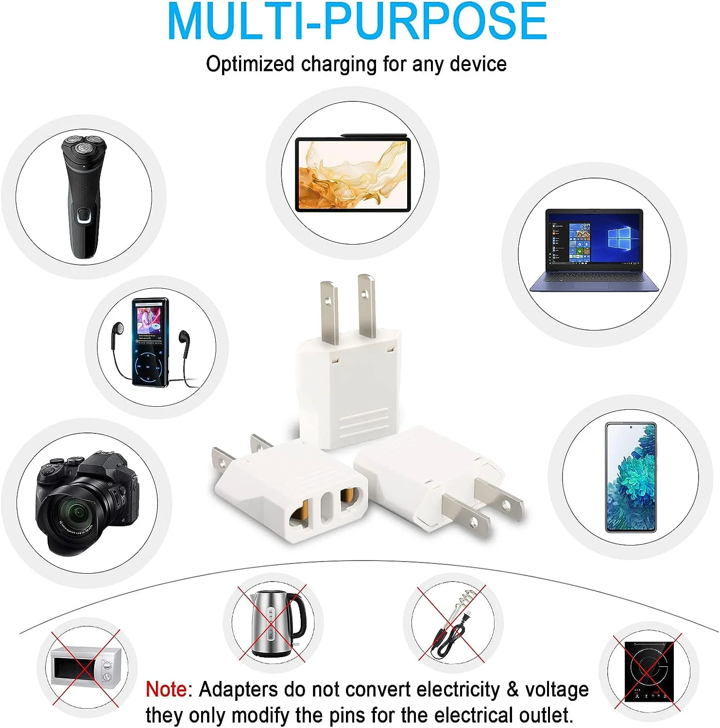 6 Pack European to US Plug Adapter, Plug Adapter European to American, EU to US Plug Adapter, 220V to 110V Adapter Plug for Travel, Europe to American Canada Mexico Power Plug Converter (Type A)