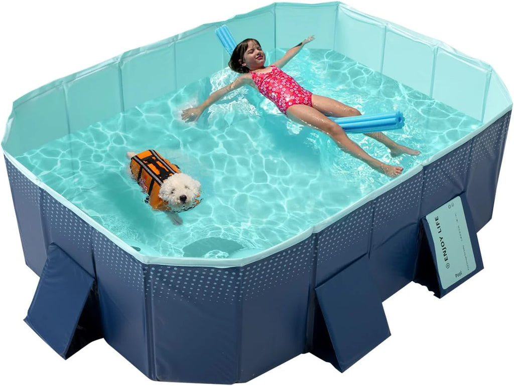 Foldable Non-Inflatable Kids' and Adults' Outdoor Swimming Pool - Hard Plastic Shell, Kid Pool for Backyard Dog Pools (158" x 76" x 20")