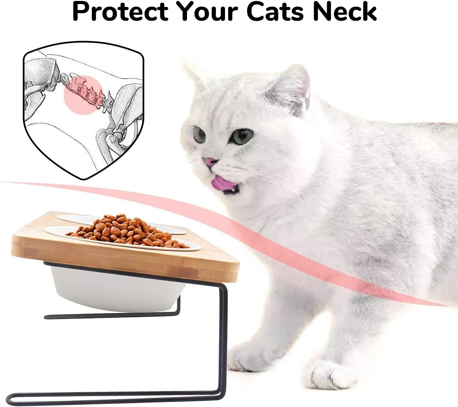 Elevated Cat Ceramic Bowls, Small Dog 15° Tilted Raised Food Feeding Dishes