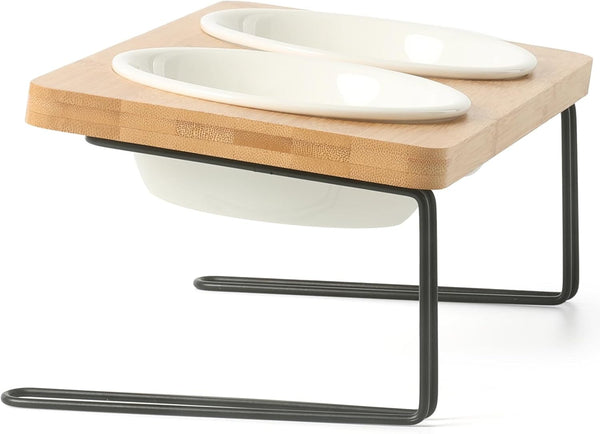 Elevated Cat Ceramic Bowls, Small Dog 15° Tilted Raised Food Feeding Dishes