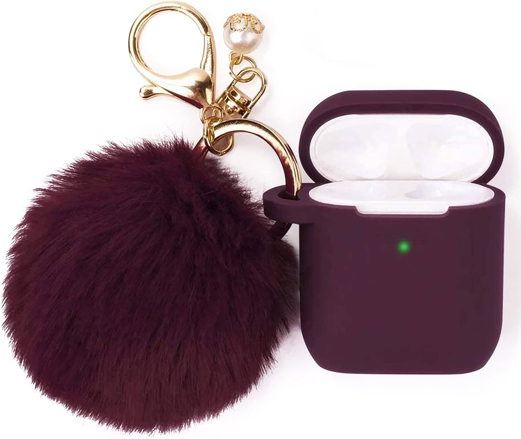 Compatible with Airpod 2&1 Case Cover, Cute Silicone Protective Accessories Cases/Keychain/Pompom.