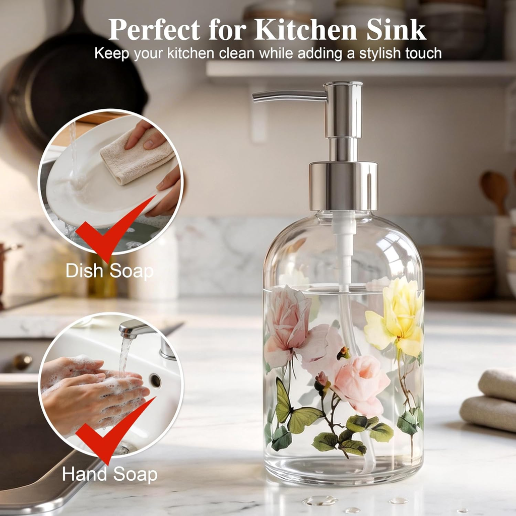 Glass Soap Dispenser Bottle with Pump,Refillable Liquid Hand Dispenser for Bathroom, Kitchen Soap Dispenser 17 Oz