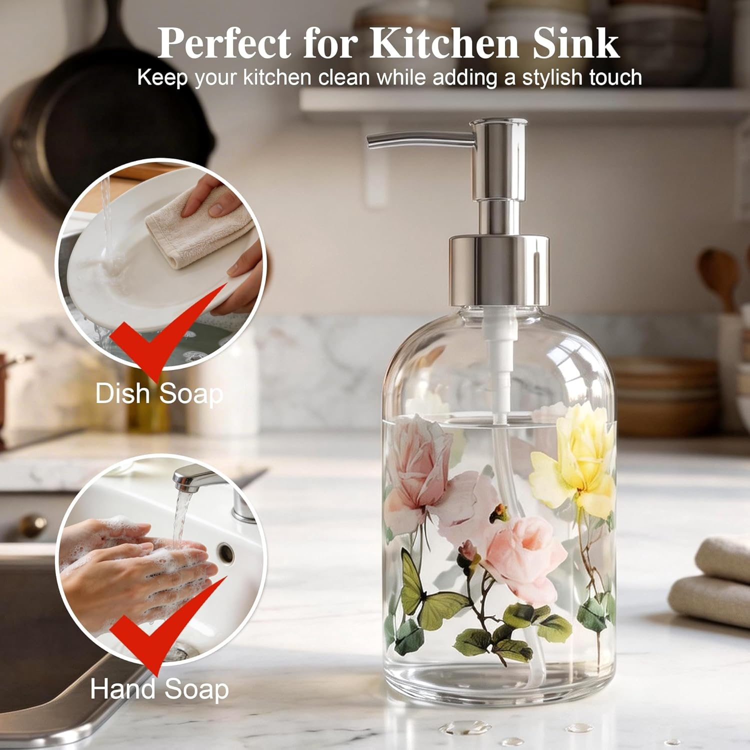 Glass Soap Dispenser Bottle with Pump,Refillable Liquid Hand Dispenser for Bathroom, Kitchen Soap Dispenser 17 Oz