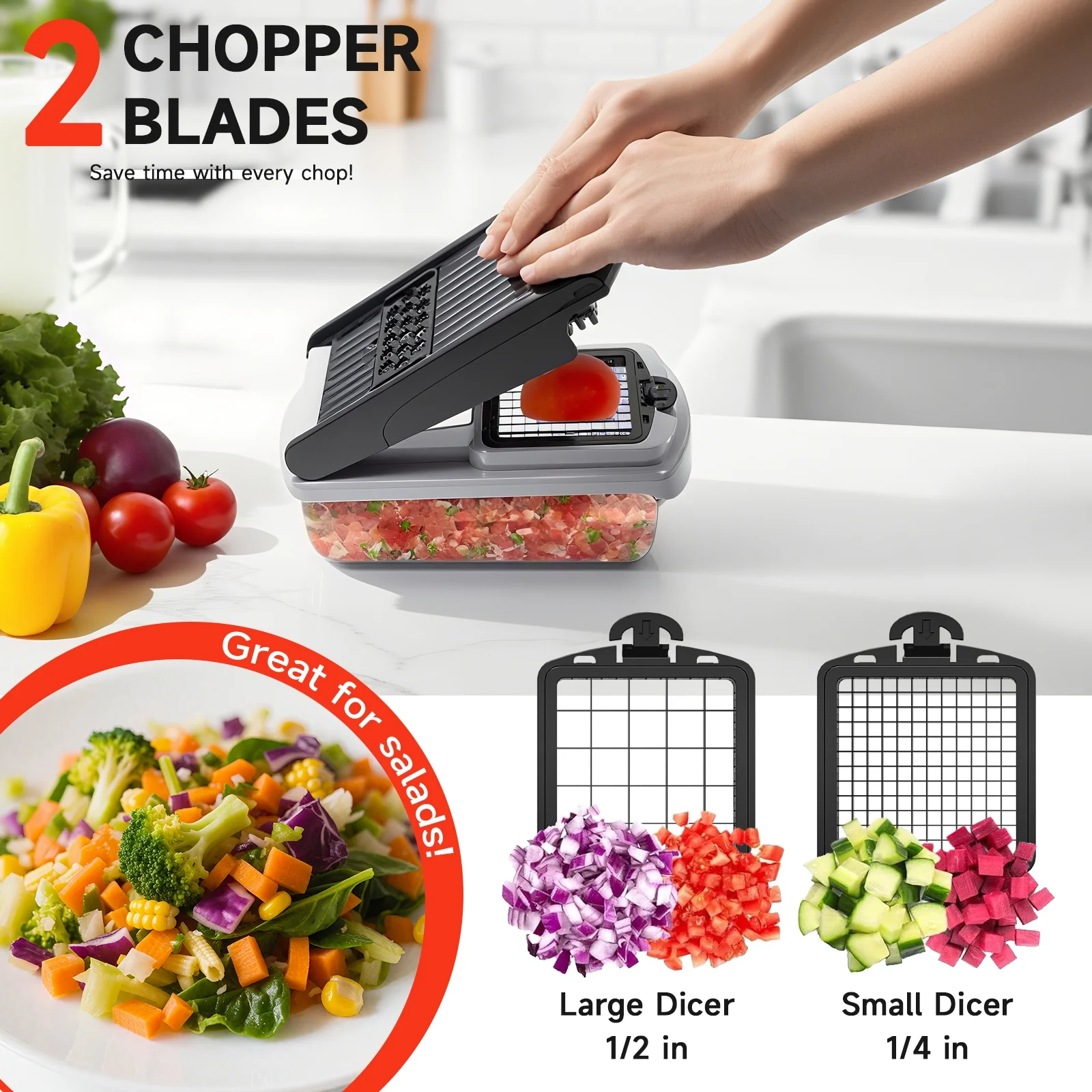 Vegetable Chopper Food Slicer, 15 in 1 Multi-Function Food Chopper for Onion, Veggie, Cheese Grater, Vegetables Cutter with Large Container, Kitchen Gadgets