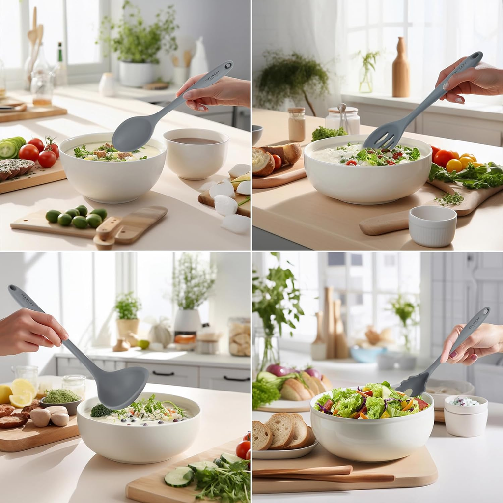 Grey Silicone Kitchen Utensils Set of 6, Non-Stick Heat-Resistant Silicone Kitchen Utensils Set with Steel Inner Core