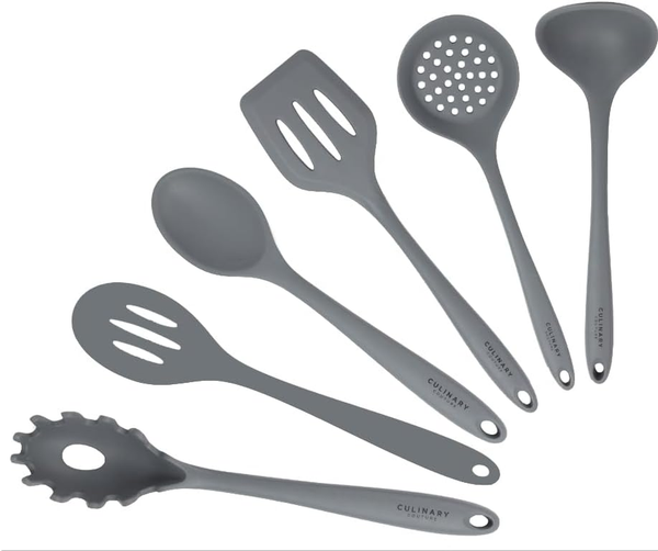 Grey Silicone Kitchen Utensils Set of 6, Non-Stick Heat-Resistant Silicone Kitchen Utensils Set with Steel Inner Core