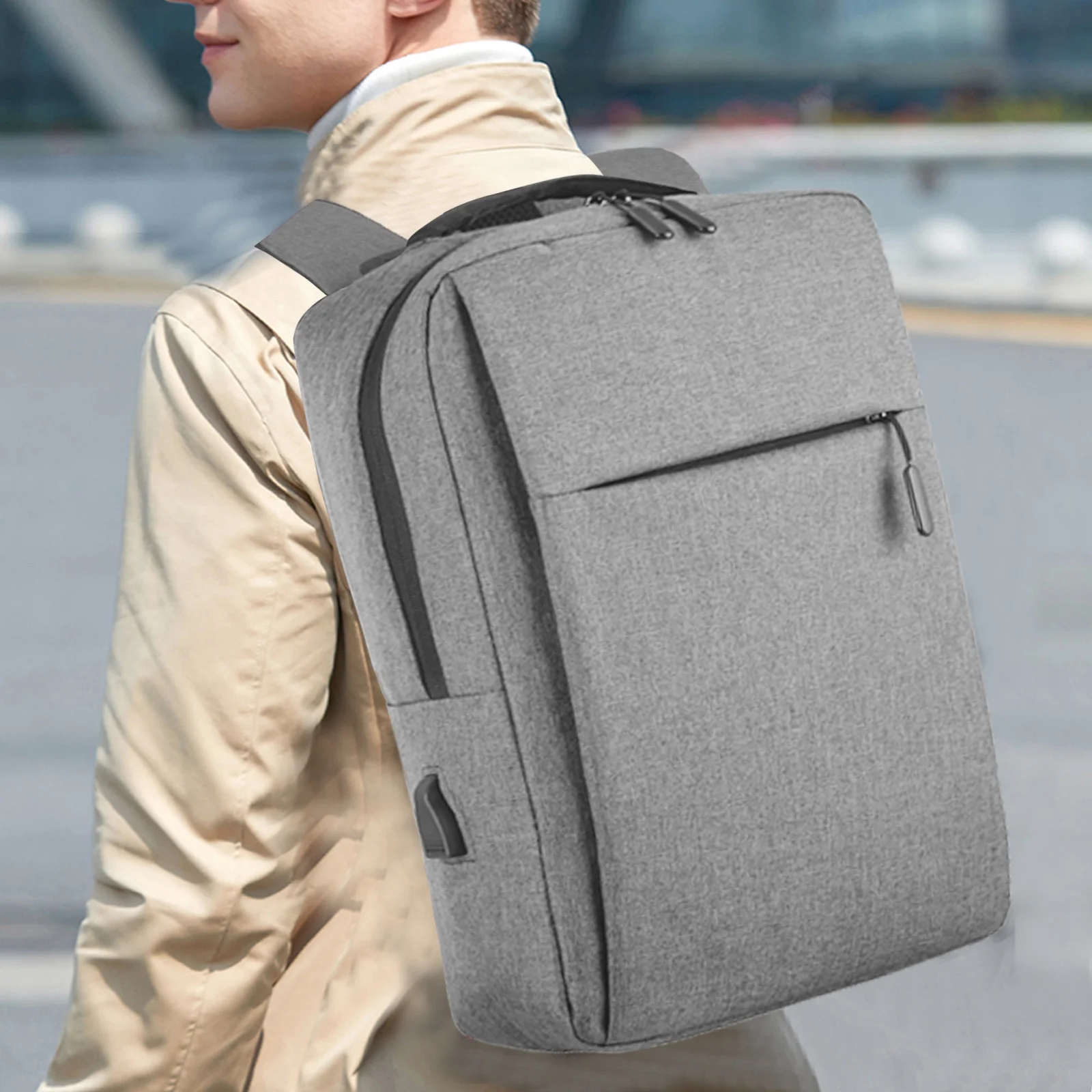 Gray Laptop Backpack 15.6 Inch, Business Slim Durable Laptops Travel Backpacks with USB Charging Port