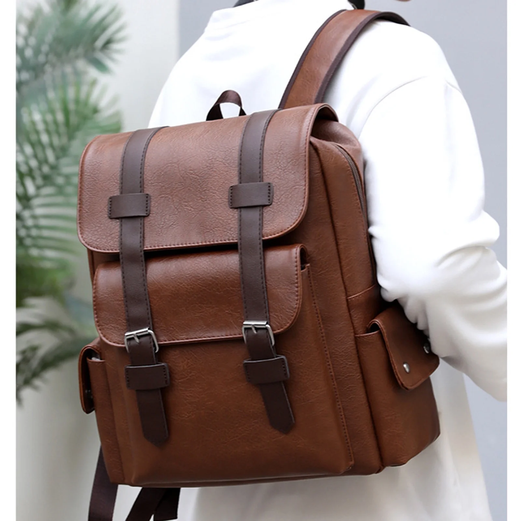 Brown Leather Laptop Backpack for Men