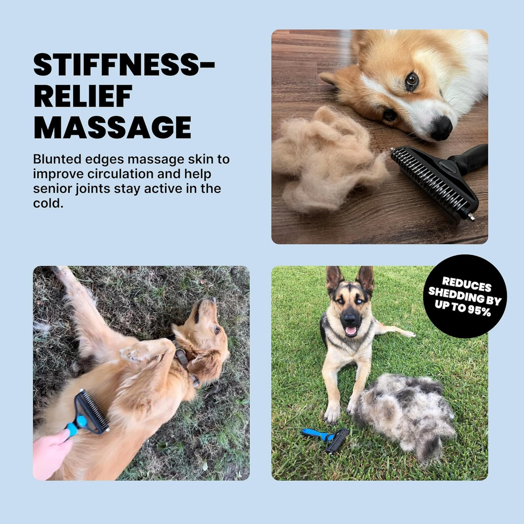 Dog Brush for Shedding – Large, Blue, 2-In-1 – Deshedding Dog Grooming Brush & Undercoat Rake with Dematting Comb for Medium to Large Double Coated