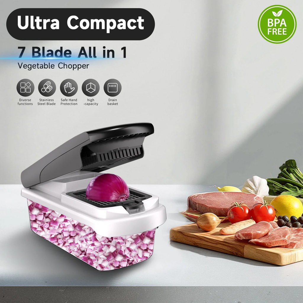 Vegetable Chopper Food Slicer, 15 in 1 Multi-Function Food Chopper for Onion, Veggie, Cheese Grater, Vegetables Cutter with Large Container, Kitchen Gadgets