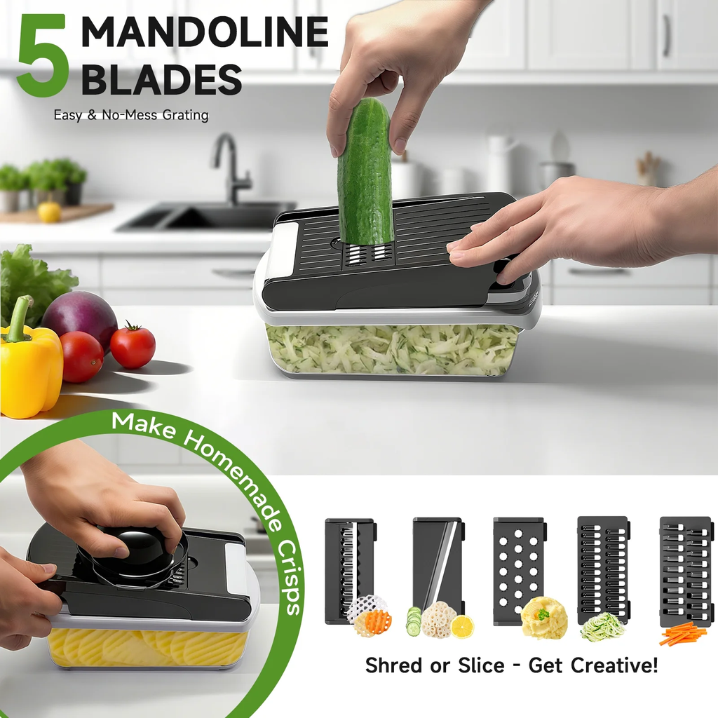 Vegetable Chopper Food Slicer, 15 in 1 Multi-Function Food Chopper for Onion, Veggie, Cheese Grater, Vegetables Cutter with Large Container, Kitchen Gadgets