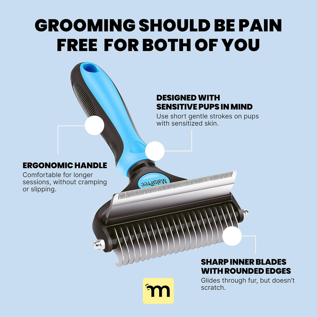 Dog Brush for Shedding – Large, Blue, 2-In-1 – Deshedding Dog Grooming Brush & Undercoat Rake with Dematting Comb for Medium to Large Double Coated