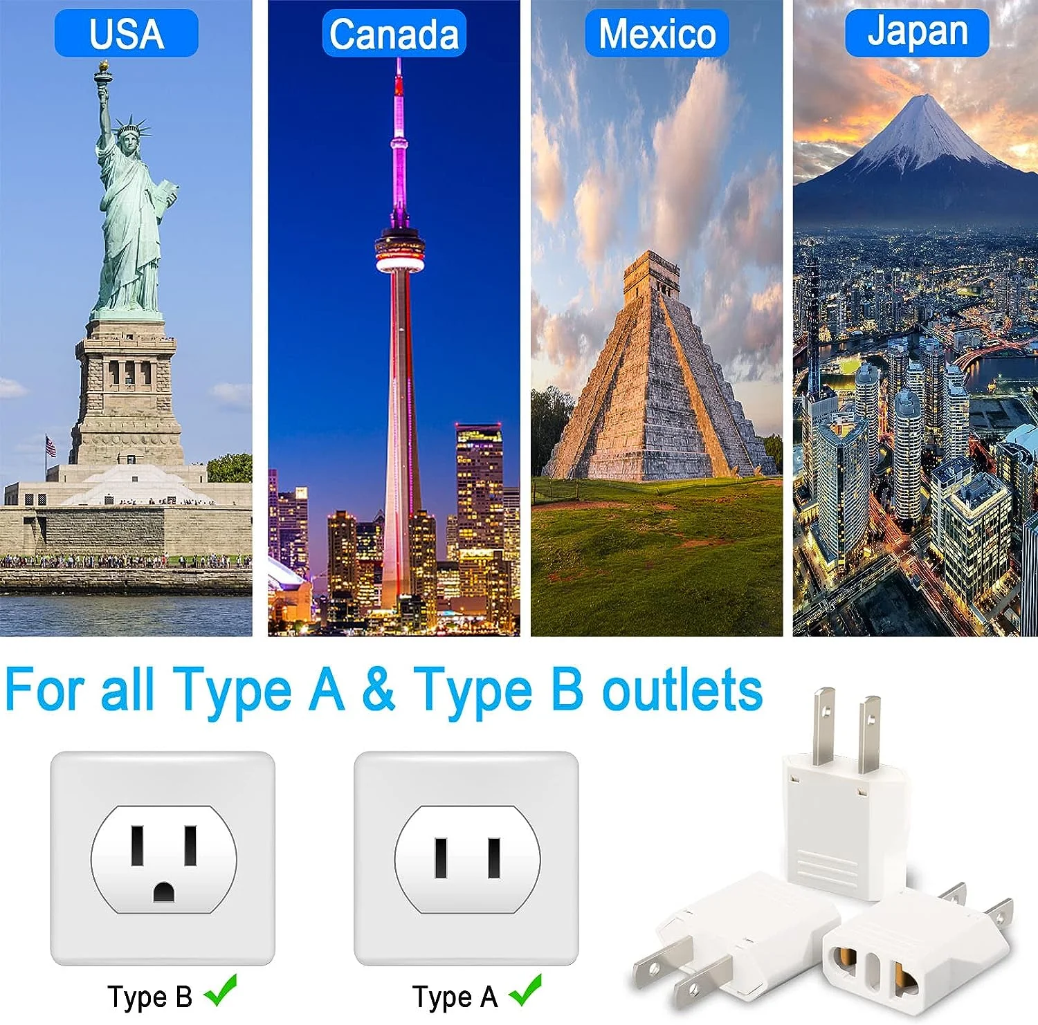 6 Pack European to US Plug Adapter, Plug Adapter European to American, EU to US Plug Adapter, 220V to 110V Adapter Plug for Travel, Europe to American Canada Mexico Power Plug Converter (Type A)