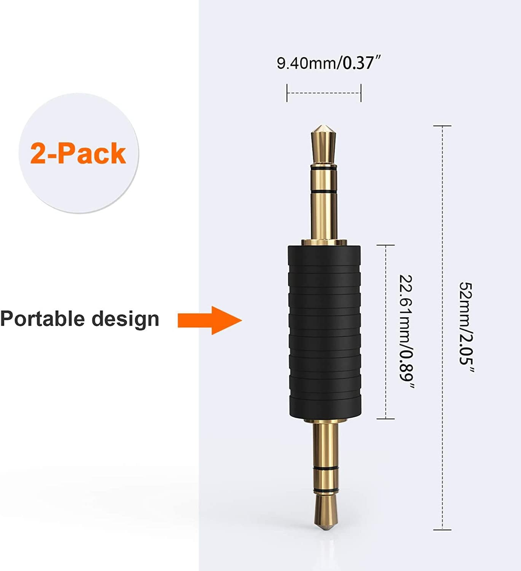 3.5Mm 1/8 Stereo Jack to 3.5Mm Audio Male to Male Adapter Connectors Gold Plated Compatible