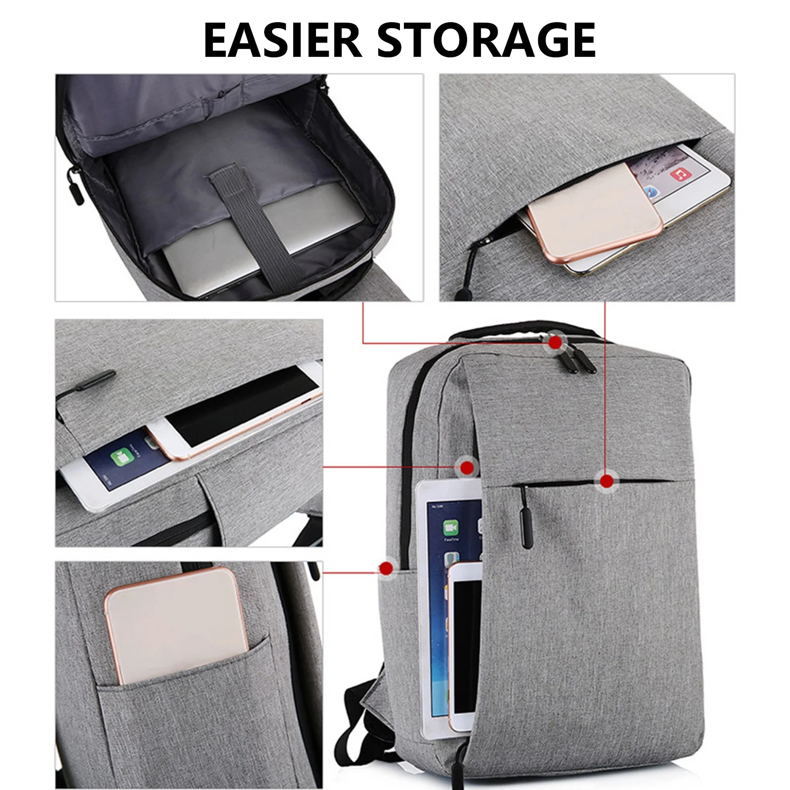 Gray Laptop Backpack 15.6 Inch, Business Slim Durable Laptops Travel Backpacks with USB Charging Port