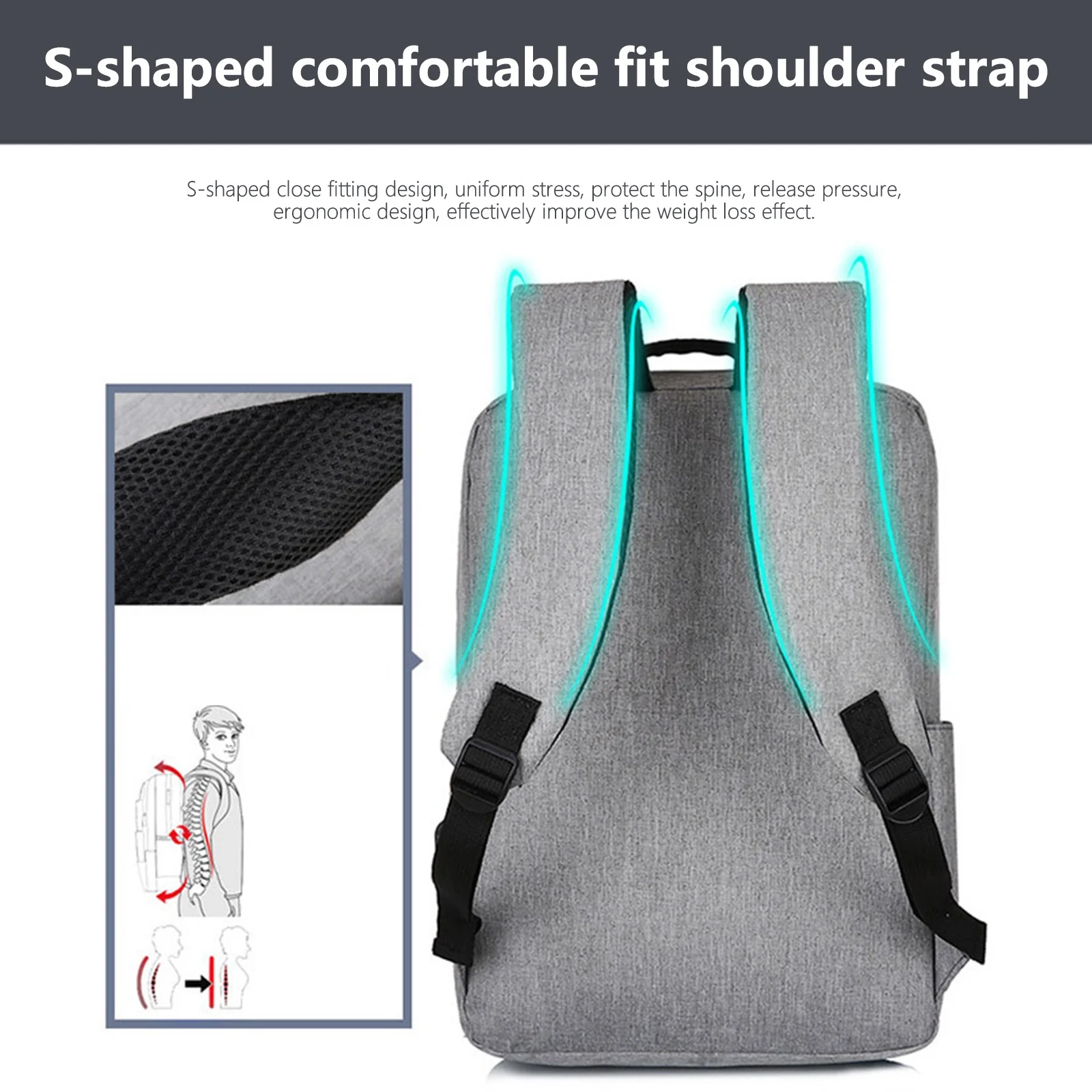 Gray Laptop Backpack 15.6 Inch, Business Slim Durable Laptops Travel Backpacks with USB Charging Port