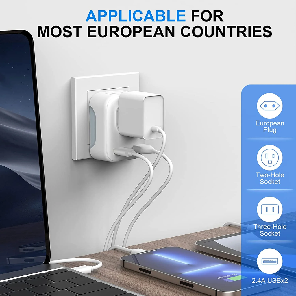 Converter Plug Universal Adapter, 4 in 1 European Power Plug Adapter, 0.2Lb US to Europe Plug Adapter, International Plug Adapter and Converter, Power Converter for International Travel