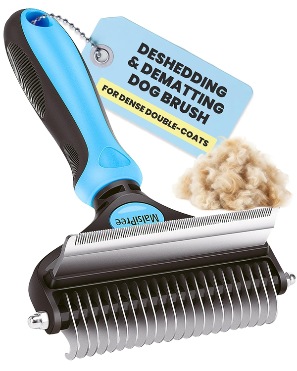 Dog Brush for Shedding – Large, Blue, 2-In-1 – Deshedding Dog Grooming Brush & Undercoat Rake with Dematting Comb for Medium to Large Double Coated