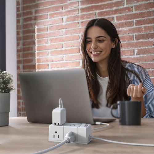 5Ft Flat Outlet Plug Extension Cord – 6 Power Outlets, No Usb Sockets, Home, Office, Travel Essential, White