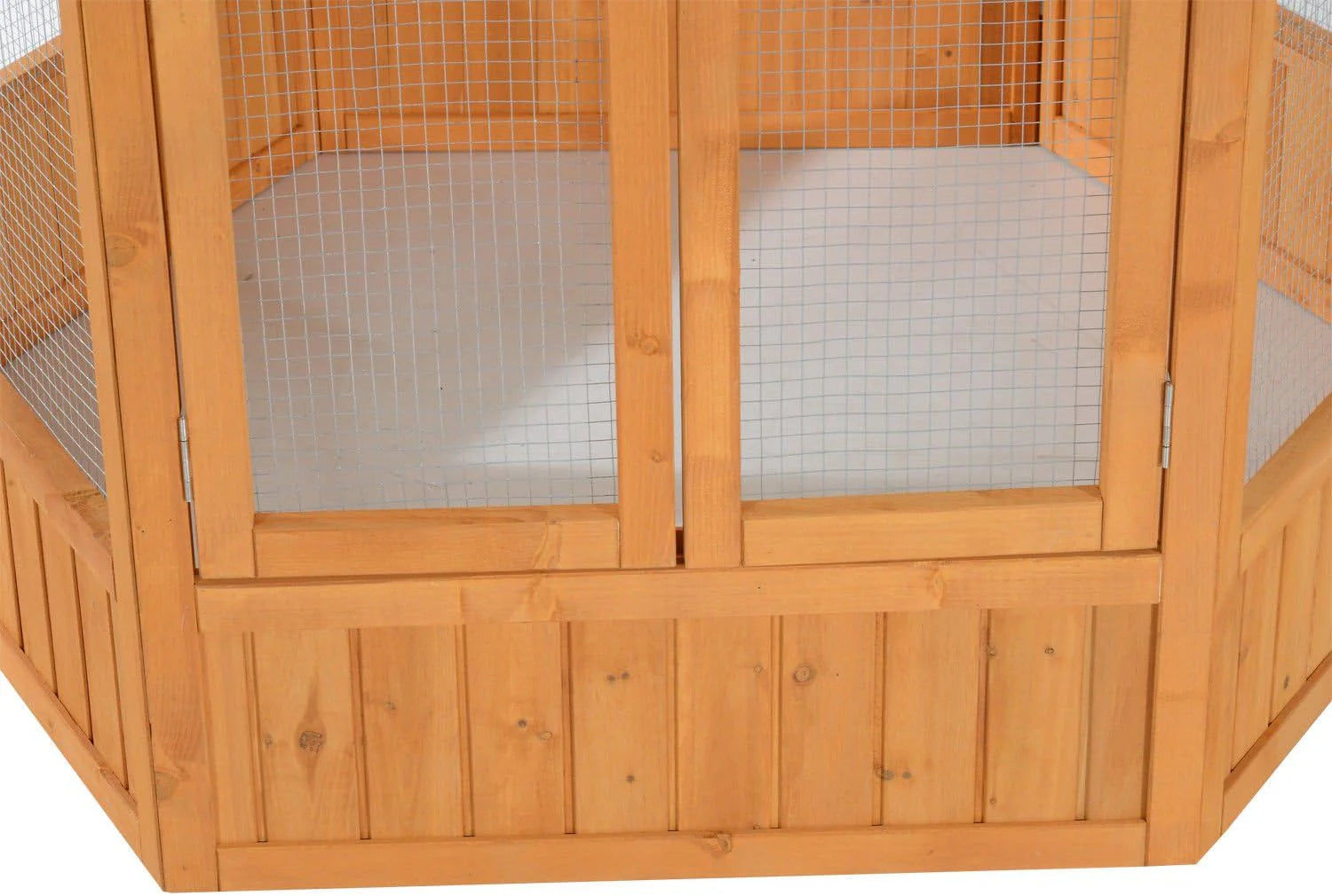 Large Wooden Hexagonal Outdoor Aviary Flight Bird Cage with Covered Roof