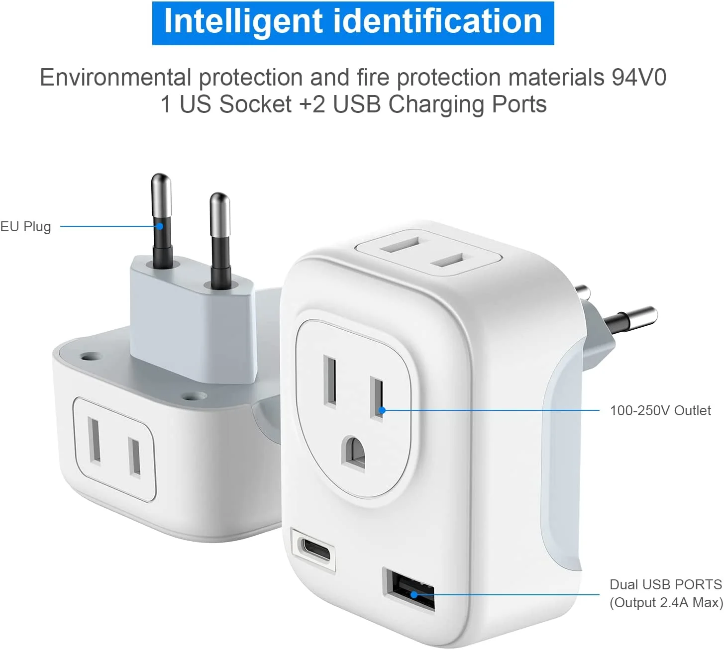 Converter Plug Universal Adapter, 4 in 1 European Power Plug Adapter, 0.2Lb US to Europe Plug Adapter, International Plug Adapter and Converter, Power Converter for International Travel