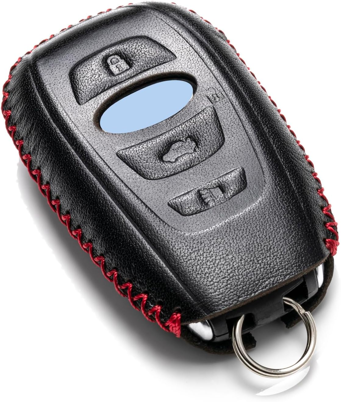 Leather Smart Key Fob Case Cover Compatible with Subaru Forester, Impreza, Outback, WRX, BRZ, XV Crosstrek, Ascent, Solterra (2014 – 2026 Models) – 4 Buttons, Black/Red