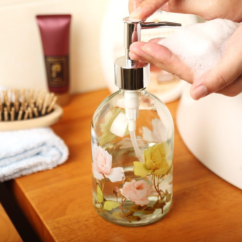 Glass Soap Dispenser Bottle with Pump,Refillable Liquid Hand Dispenser for Bathroom, Kitchen Soap Dispenser 17 Oz