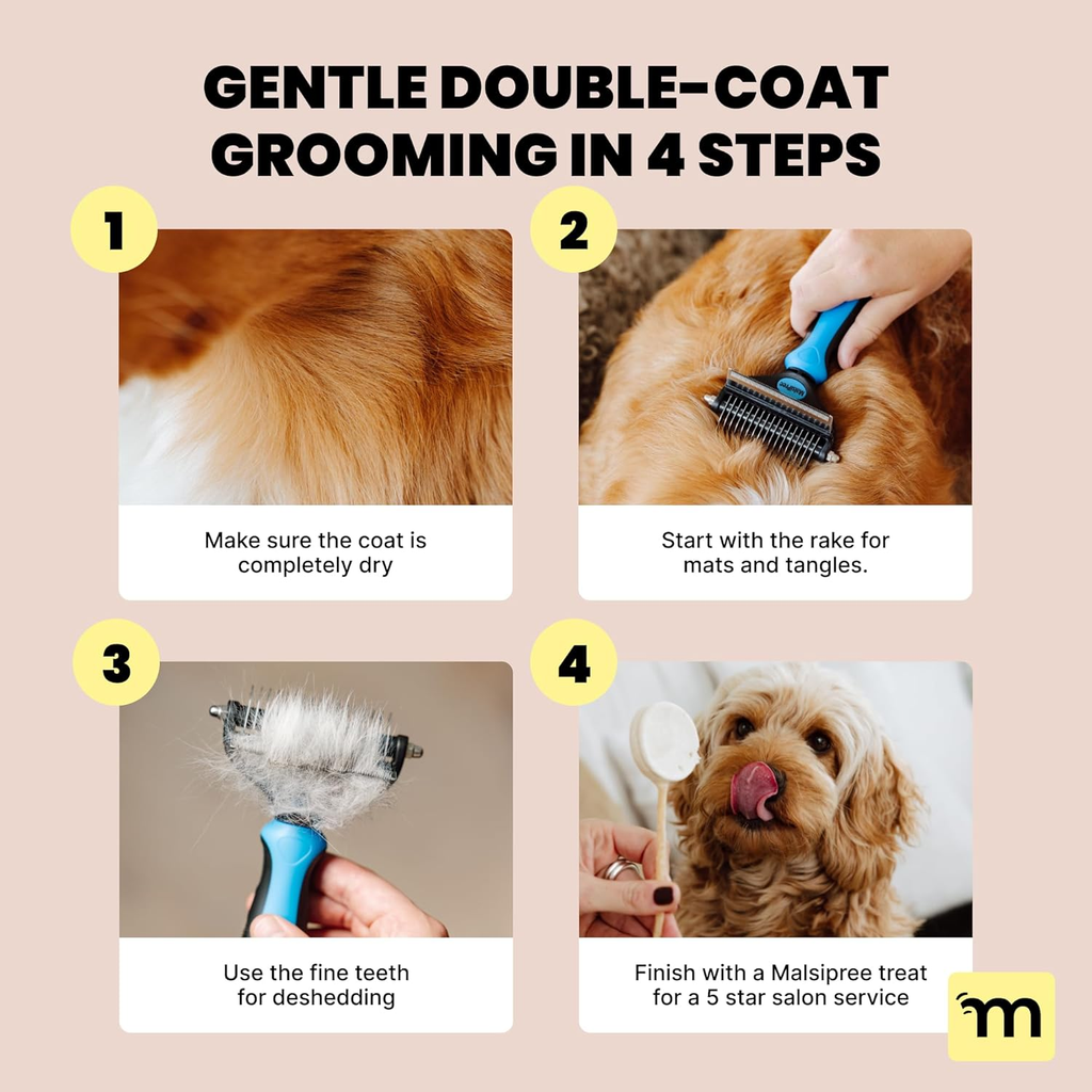 Dog Brush for Shedding – Large, Blue, 2-In-1 – Deshedding Dog Grooming Brush & Undercoat Rake with Dematting Comb for Medium to Large Double Coated