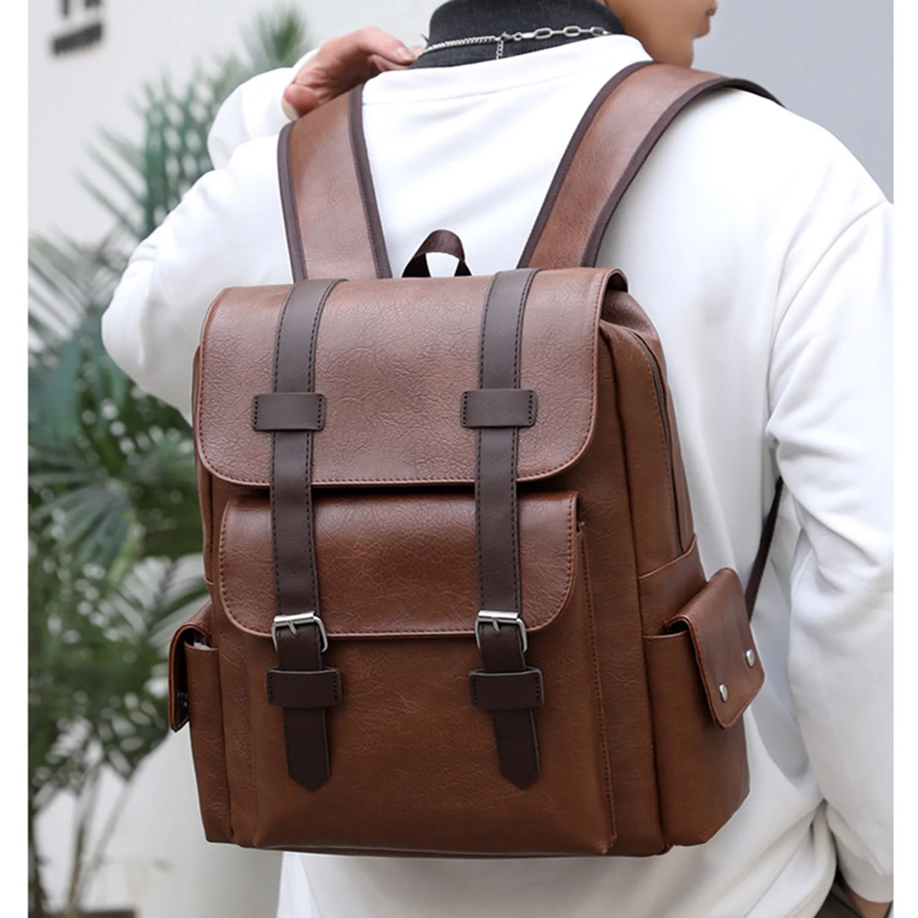 Brown Leather Laptop Backpack for Men