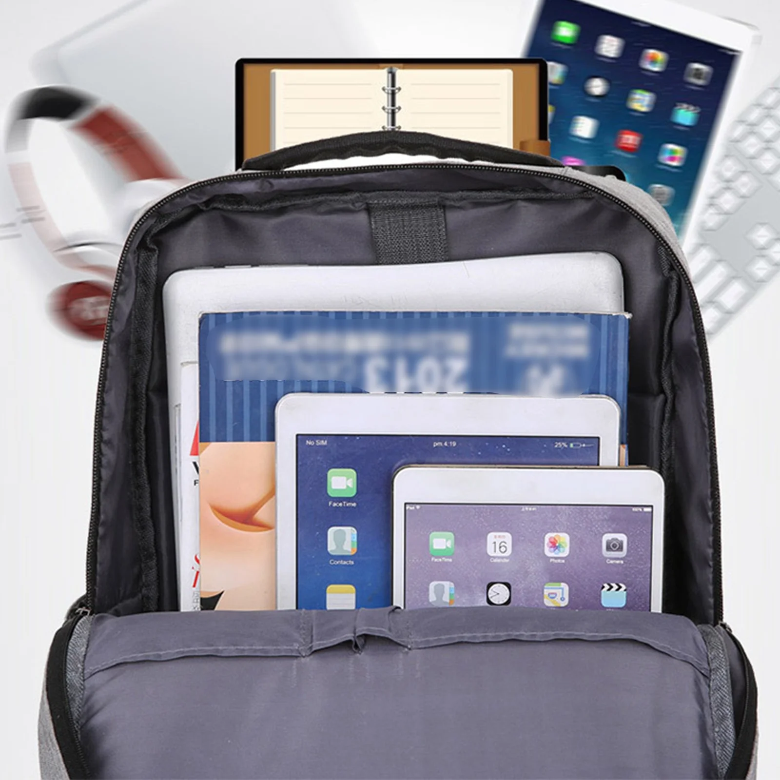Gray Laptop Backpack 15.6 Inch, Business Slim Durable Laptops Travel Backpacks with USB Charging Port